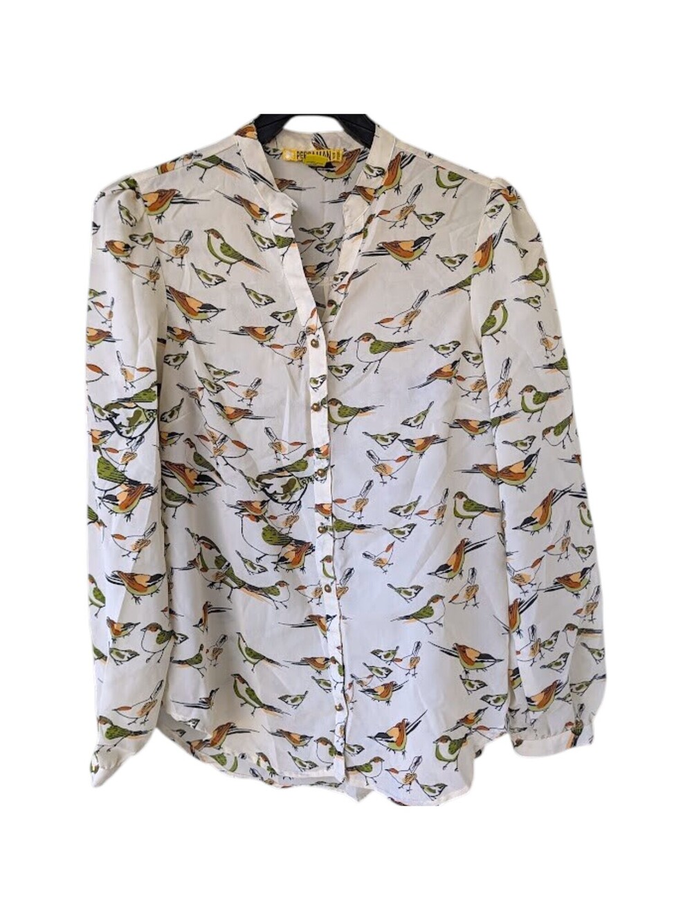Persaman New York Blouse Women Large White Vintage Bird Print Sheer Top SEE DESC